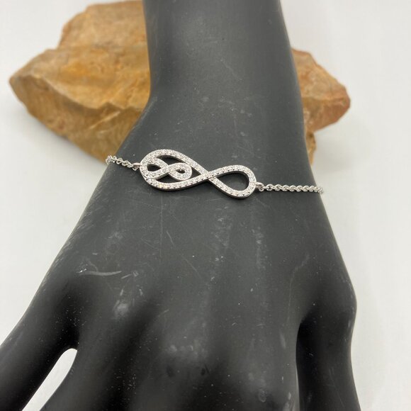 NEW Breast Cancer Sterling Silver Bracelet .925 Cubic Zirconia Infinity Link - Picture 6 of 13